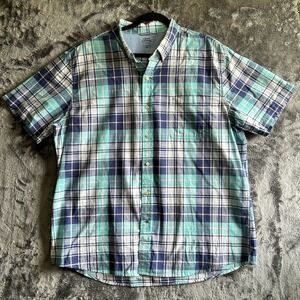 IZOD Saltwater Shirt Mens 2XL Plaid Short Sleeve Coastal Button Up Dadcore